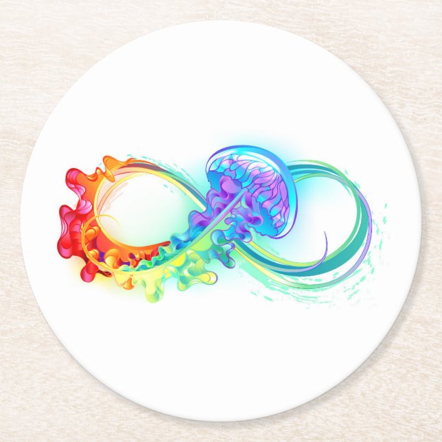 Dessous-de-verre Rond En Papier Infinity avec Rainbow Jellyfish (Devant)
