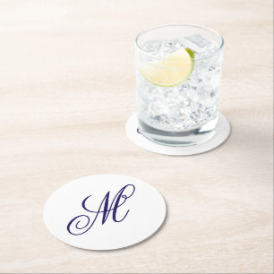 Dessous-de-verre Rond En Papier Initiale de monogramme élégant bleu marine