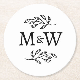Dessous-de-verre Rond En Papier Initiales de monogramme de couple moderne élégant