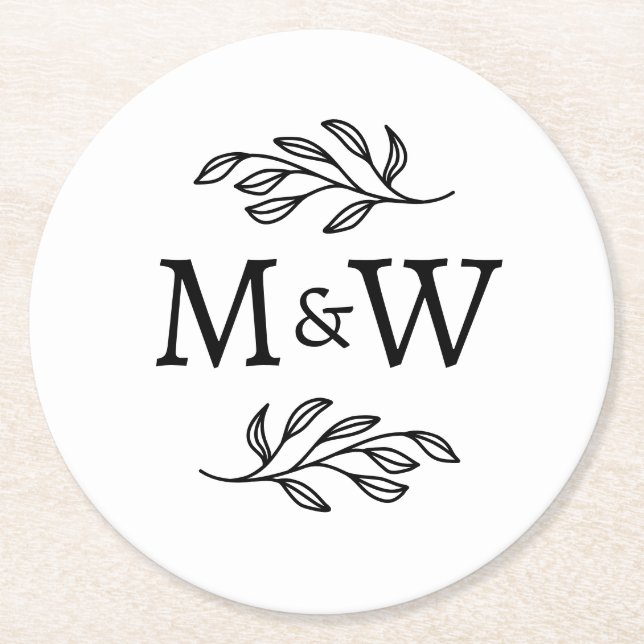 Dessous-de-verre Rond En Papier Initiales de monogramme de couple moderne élégant  (Devant)