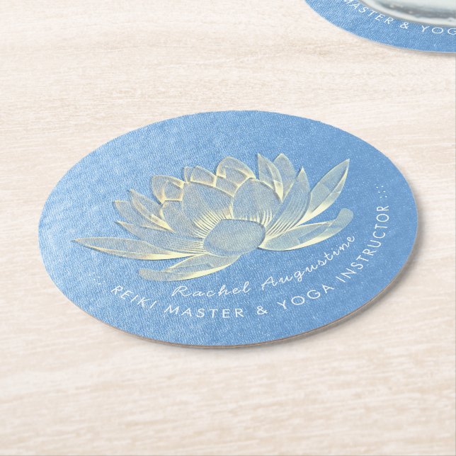 Dessous-de-verre Rond En Papier Instructeur de méditation Blue Gold Lotus Yoga Stu (Incliné)
