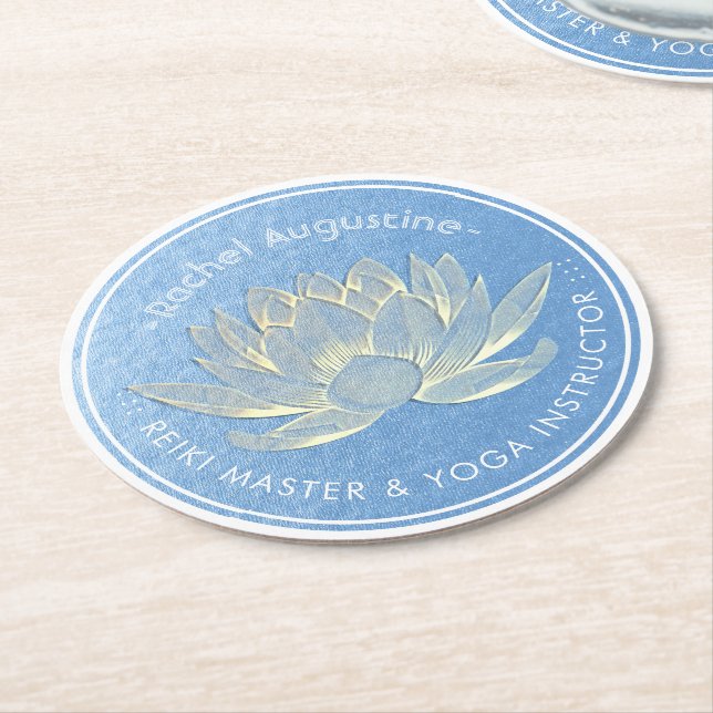Dessous-de-verre Rond En Papier Instructeur de méditation Blue Gold Lotus Yoga Stu (Incliné)
