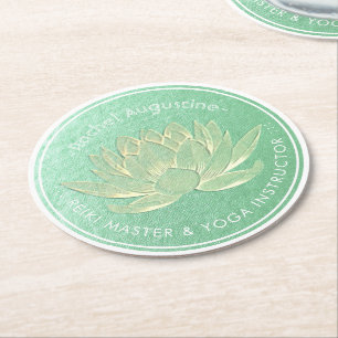 Dessous-de-verre Rond En Papier Instructeur de méditation Green Gold Lotus Yoga St