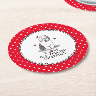 Dessous-de-verre Rond En Papier J'aime les vieux bergers anglais (Grey 1) mignonne