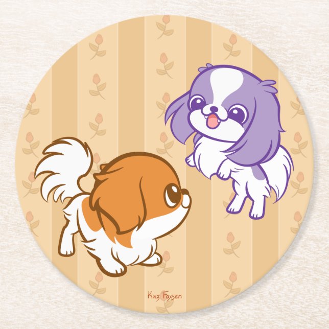 Dessous-de-verre Rond En Papier Japonais gambadant Chin de chiots de Kawaii (Devant)