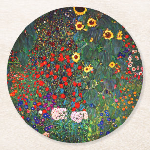 Dessous-de-verre Rond En Papier Jardin aux fleurs Gustav Klimt