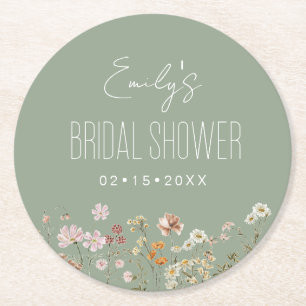 Dessous-de-verre Rond En Papier Jardin de Fête de Mariage Bohème aux Fleurs Sauvag