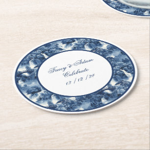 Dessous-de-verre Rond En Papier Jardin d'eau japonais en porcelaine blanche bleue