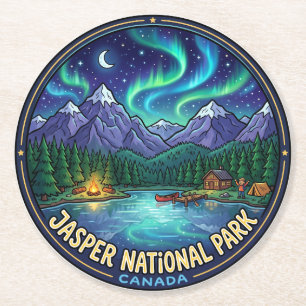 Dessous-de-verre Rond En Papier Jasper National Park la nuit Canada