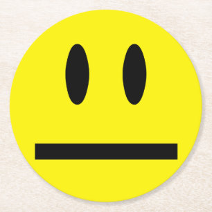 Dessous-de-verre Rond En Papier Jaune brillant et joyeux visage souriant