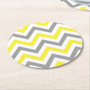 Dessous-de-verre Rond En Papier Jaune, Gris Dk What Grand Motif Chevron ZigZag
