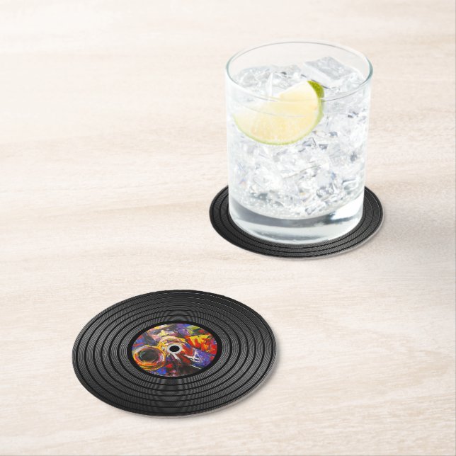 Dessous-de-verre Rond En Papier Jazz Music Vinyl Record (En situation)