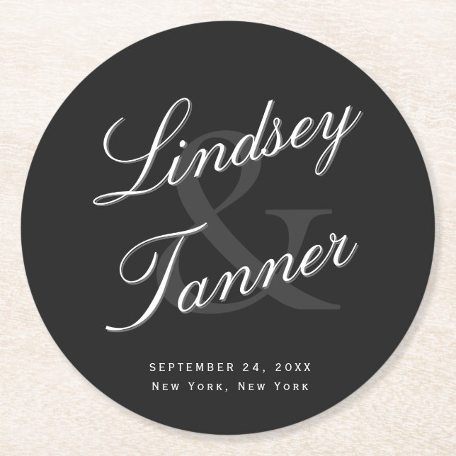 Dessous-de-verre Rond En Papier Jeune mariée et marié de mariage en manuscrit (Devant)