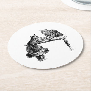 Dessous-de-verre Rond En Papier Jeux de société : Deux chats jouant une partie d'é