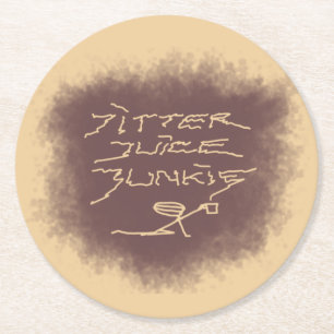 Dessous-de-verre Rond En Papier Jitter Juice Junkie - café art sur latte brun.