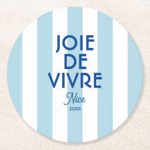 Dessous-de-verre Rond En Papier Joie De Vivre Nice Blue Cabana Stripe Français