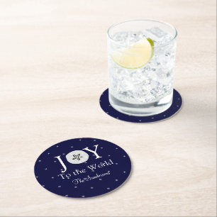 Dessous-de-verre Rond En Papier Joie nautique Sandollar Bleu Blanc Noël
