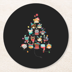 Dessous-de-verre Rond En Papier Joli Arbre De Noël De Chat Couvert De Flamme De F