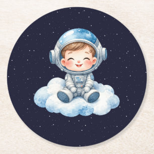 Dessous-de-verre Rond En Papier Joli astronome dans l'espace en aquarelle sur papi