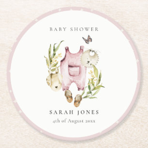 Dessous-de-verre Rond En Papier Joli Baby shower Feuilleté Rose Foliage Fille Vête