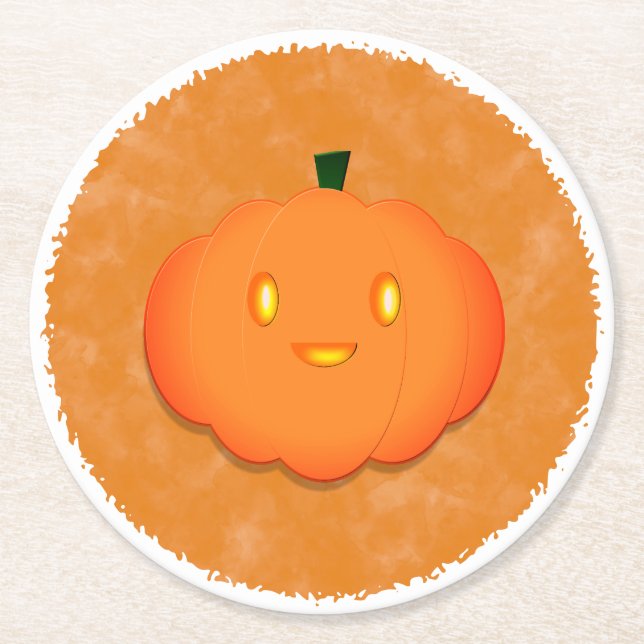 Dessous-de-verre Rond En Papier Joli Citrouille Halloween Baby shower d'aquarelle (Devant)