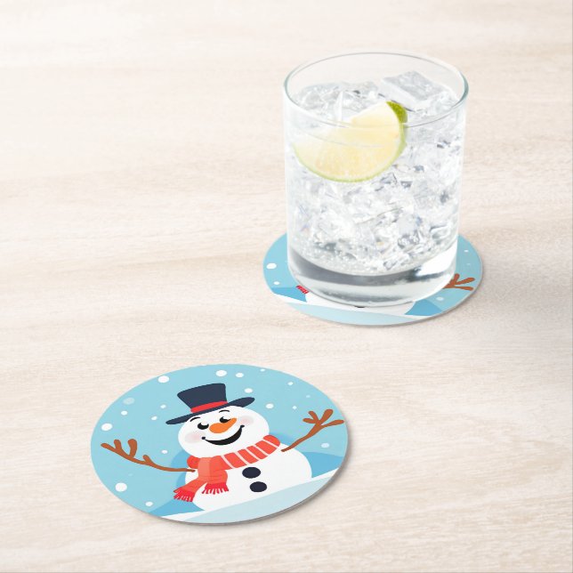 Dessous-de-verre Rond En Papier Joli Dessous de verre en papier Snowman jouant (En situation)