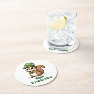Dessous-de-verre Rond En Papier Joli écureuil de la Saint Patrick avec Casquette v