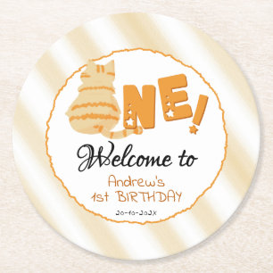 Dessous-de-verre Rond En Papier Joli gros chat orange 1er anniversaire
