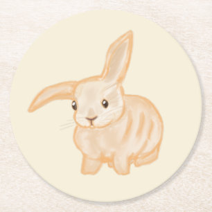 Dessous-de-verre Rond En Papier Joli lapin lapin Brown - transparent sur beige.