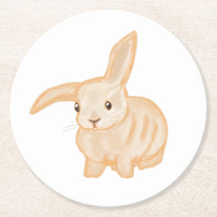 Dessous-de-verre Rond En Papier Joli lapin lapin Brown - transparent sur blanc.