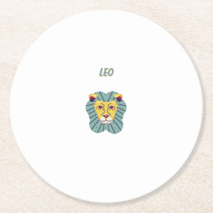 Dessous-de-verre Rond En Papier Joli Leo, zodiaque, impression signe du zodiaque