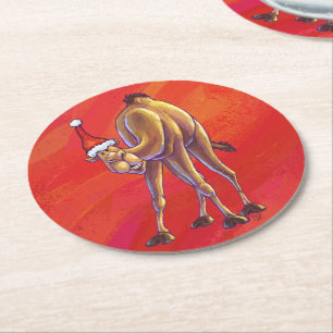Dessous-de-verre Rond En Papier Joli Noël Camel En Rouge