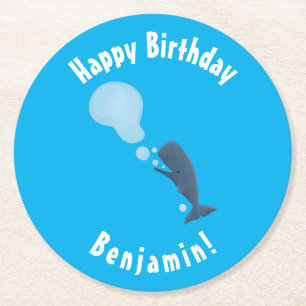 Dessous-de-verre Rond En Papier Jolie baleine à sperme soufflant bulles dessin