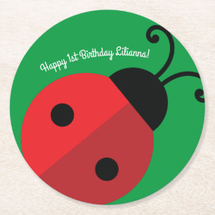 Dessous-de-verre Rond En Papier Jolie coccinelle Fête d'anniversaire de coccinelle