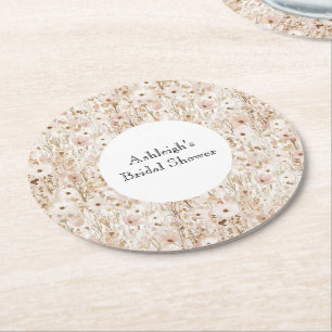 Dessous-de-verre Rond En Papier Jolie Fête de Mariage Florale Brun Clair