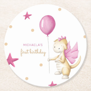 Dessous-de-verre Rond En Papier Jolie Fille Dragon Rose Fête d'Anniversaire