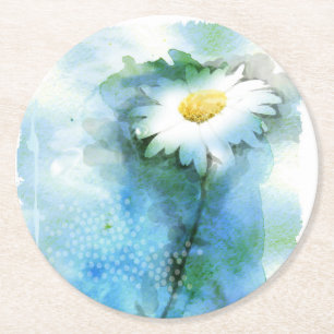 Dessous-de-verre Rond En Papier Jolie marguerite d'aquarelle - toutes les options