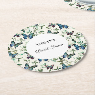 Dessous-de-verre Rond En Papier Jolie Mariage aux Papillons Bleus