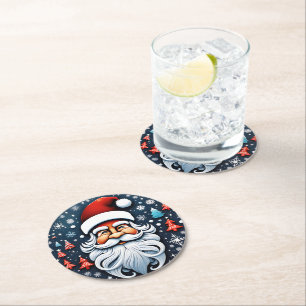 Dessous-de-verre Rond En Papier Jolie Père Noël de Noël avec arbres Festive