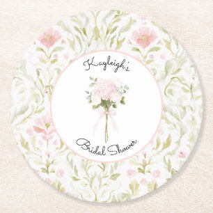 Dessous-de-verre Rond En Papier Jolie Rose Vert Floral Baignoire de Mariage