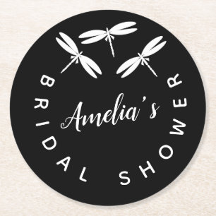 Dessous-de-verre Rond En Papier Jolies Libellules  Noires  Baby Shower Mariage 