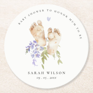 Dessous-de-verre Rond En Papier Jolis Pieds de Bébé Fleur Bleue Shower pour Garçon