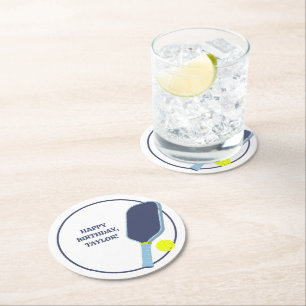 Dessous-de-verre Rond En Papier Joueurs de Pickleball Message personnalisé Anniver