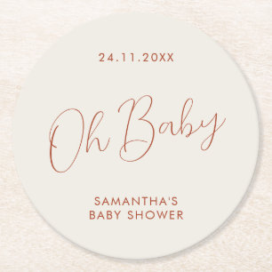 Dessous-de-verre Rond En Papier Jour de baby shower ivoire écriture minimaliste