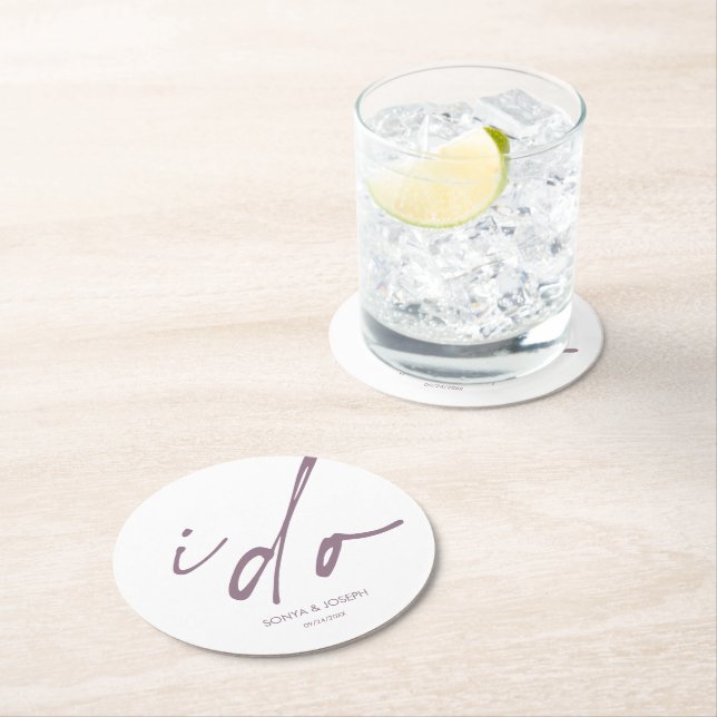 Dessous-de-verre Rond En Papier Jour de mariage Élégant Script I Do (En situation)