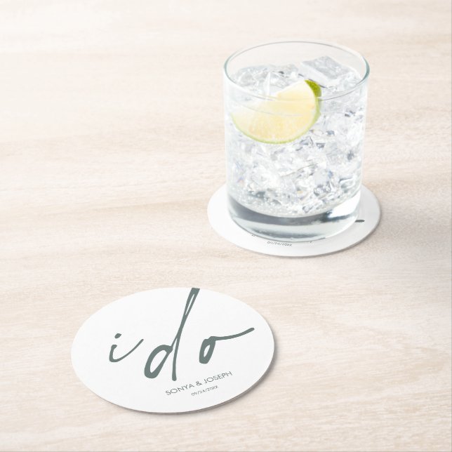 Dessous-de-verre Rond En Papier Jour de mariage Élégant Script I Do (En situation)