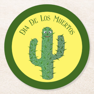 Dessous-de-verre Rond En Papier Jour des morts Happy Cactus Personnalisé