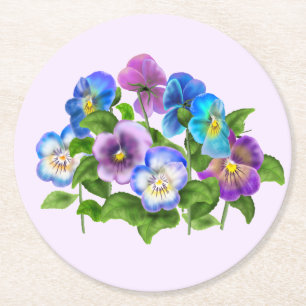 Dessous-de-verre Rond En Papier Joyeuse fête des mères Pansy Violet Fleurs Aquarel