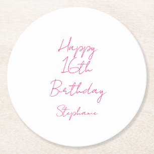 Dessous-de-verre Rond En Papier Joyeux 16e anniversaire rose blanc XVIe 2024