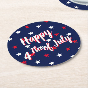Dessous-de-verre Rond En Papier Joyeux 4 juillet, rouge blanc bleu marine